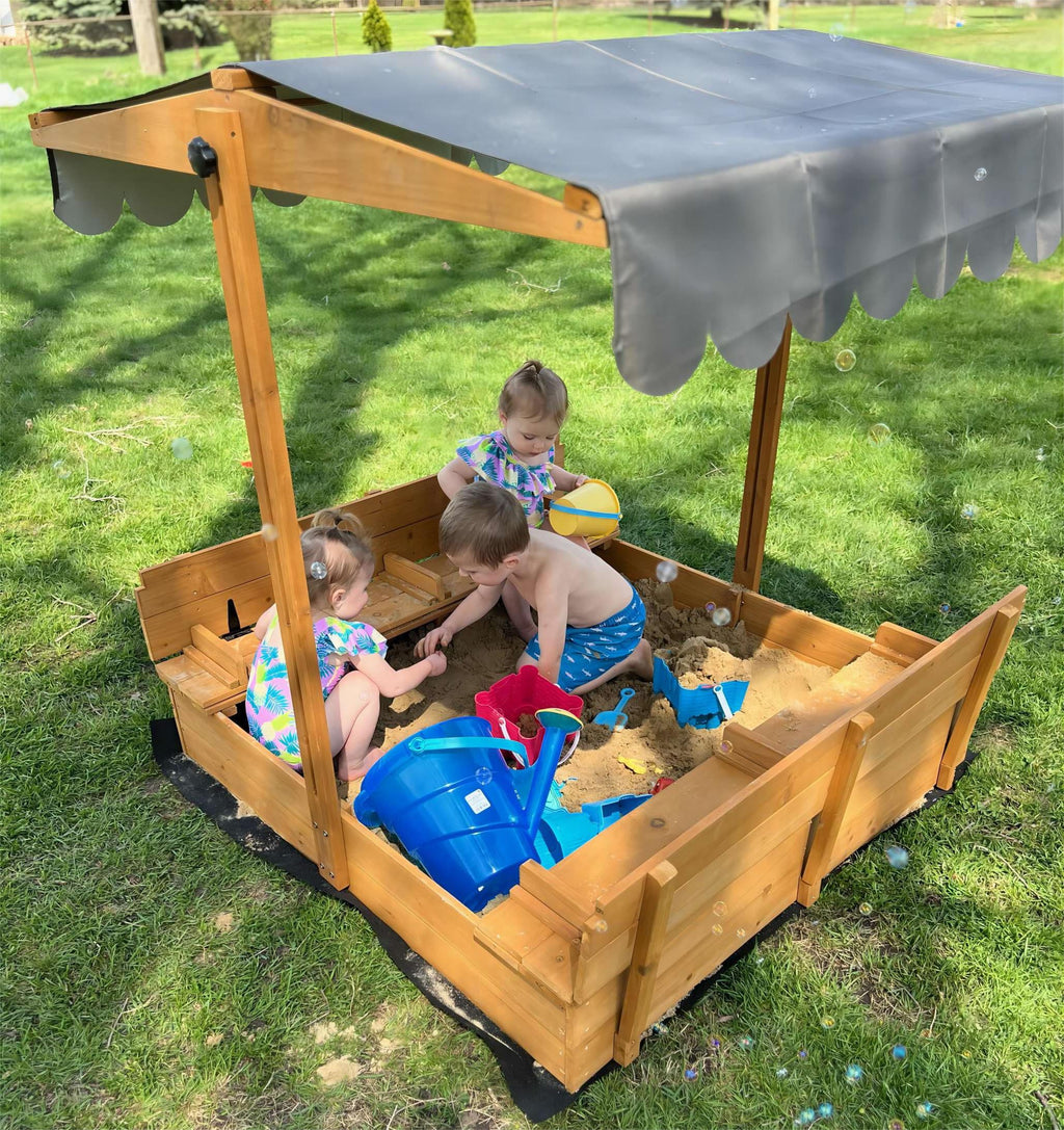 2026 NewMorgete 47'' Outdoor Sandbox for Kids with Lid and Bench, Wooden Sand Play Toys Center