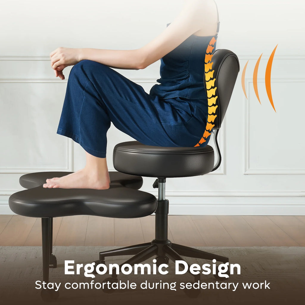2026 NewPinmoco Ergonomic Cross Legged Swivel Chair, Adjustable Height and Teddy Fabric, Meditation& ADHD Chair with Back Support, Home and Office, Off White