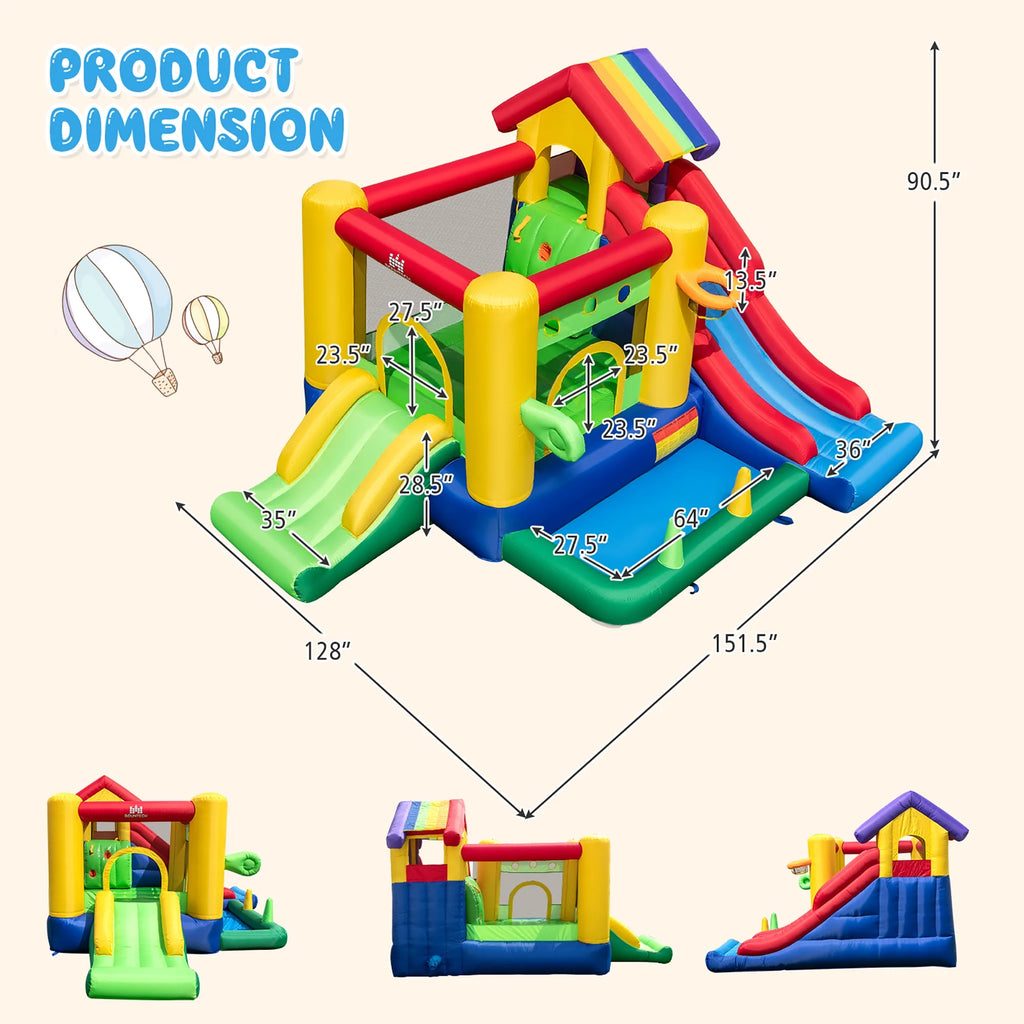2026 NewCostway Colorful Rainbow Kids Inflatable Bounce Castle with 50 Ocean Balls & 735W Blower
