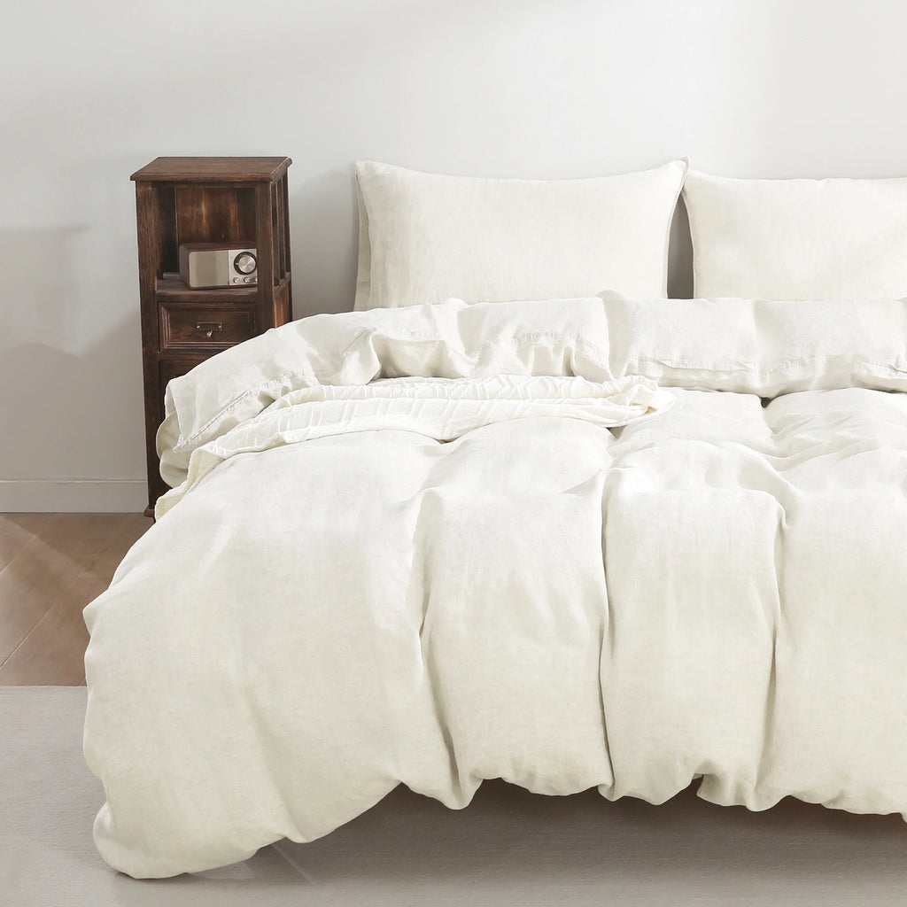 2026 New100% Pure Linen Duvet Cover with Button Closure and Corner Ties Soft & Breathable - Natural Full/Queen