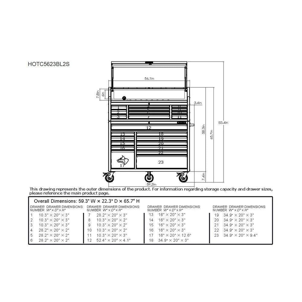 2026 New2025 56 inch W x 22 inch D Heavy-duty combination tool trolley with 23 drawers and tool cabinet in matte blue