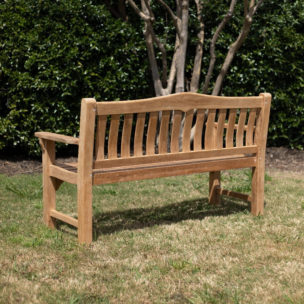 2026 NewAsh & Ember Hawthorne Grade A Teak 53" Bench, Seats 2 People Comfortably, Weather Resistant Indoor Outdoor Solid Wood Patio Furniture with Tightly Spaced Slats, Bowed Back, Armrests