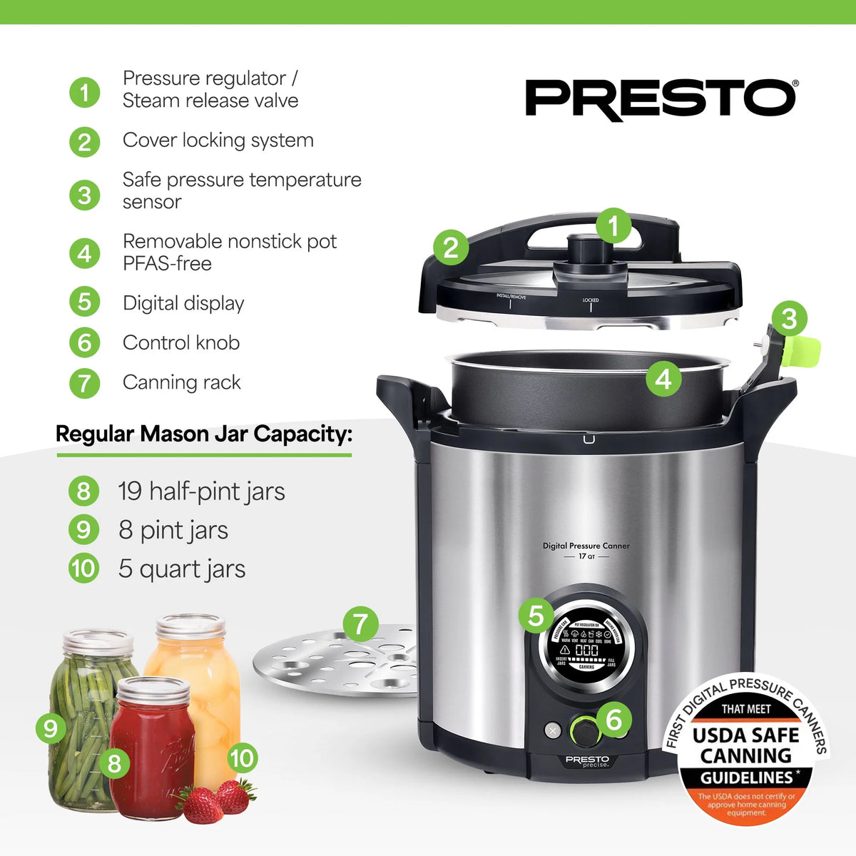 2026 NewPresto Precise 02152 17 Qt Stainless Steel Electric Pressure Canner, Silver