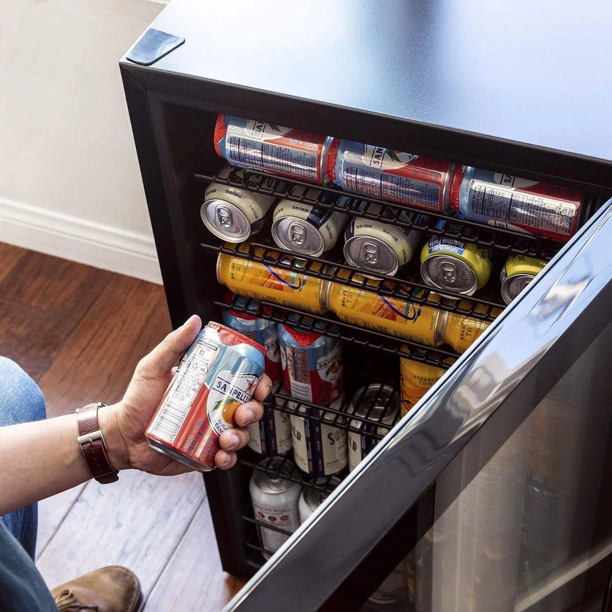 2026 NewBeverage Refrigerator Cooler | 126 Cans Free Standing with Right Hinge Glass Door | Mini Fridge Beverage Organizer Perfect For Beer, Wine, Soda, And Cooler Drinks
