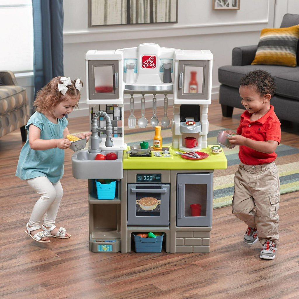 2026 NewStep2 Contemporary Chef Brown and White Toddler Plastic Play Kitchen
