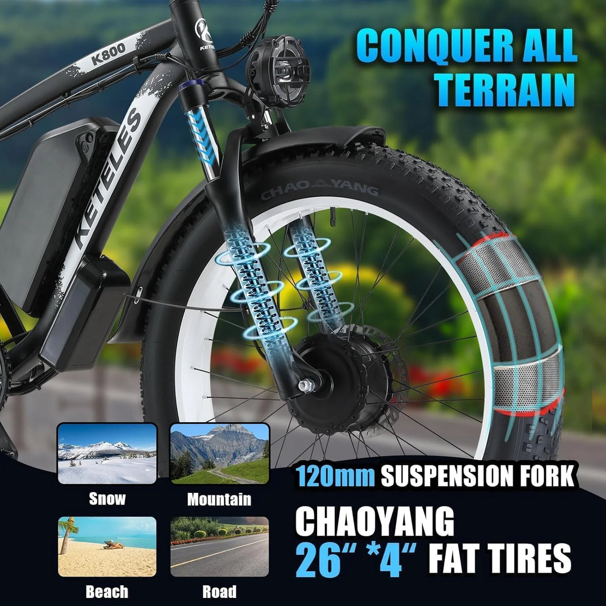 2026 NewKETELES Electric Bike for Adults, Peak 4000W Dual Motor Ebike��26" Fat Tire Electric Mountain bike,  48V 23AH Removable Battery UL 2849.