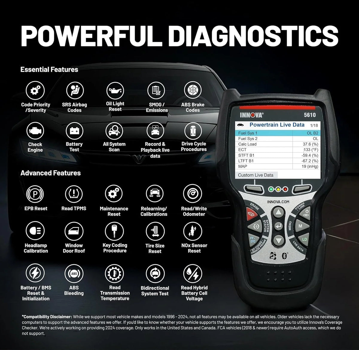 2026 NewInnova 5610 OBD2 Bidirectional Scan Tool with Updates & Support