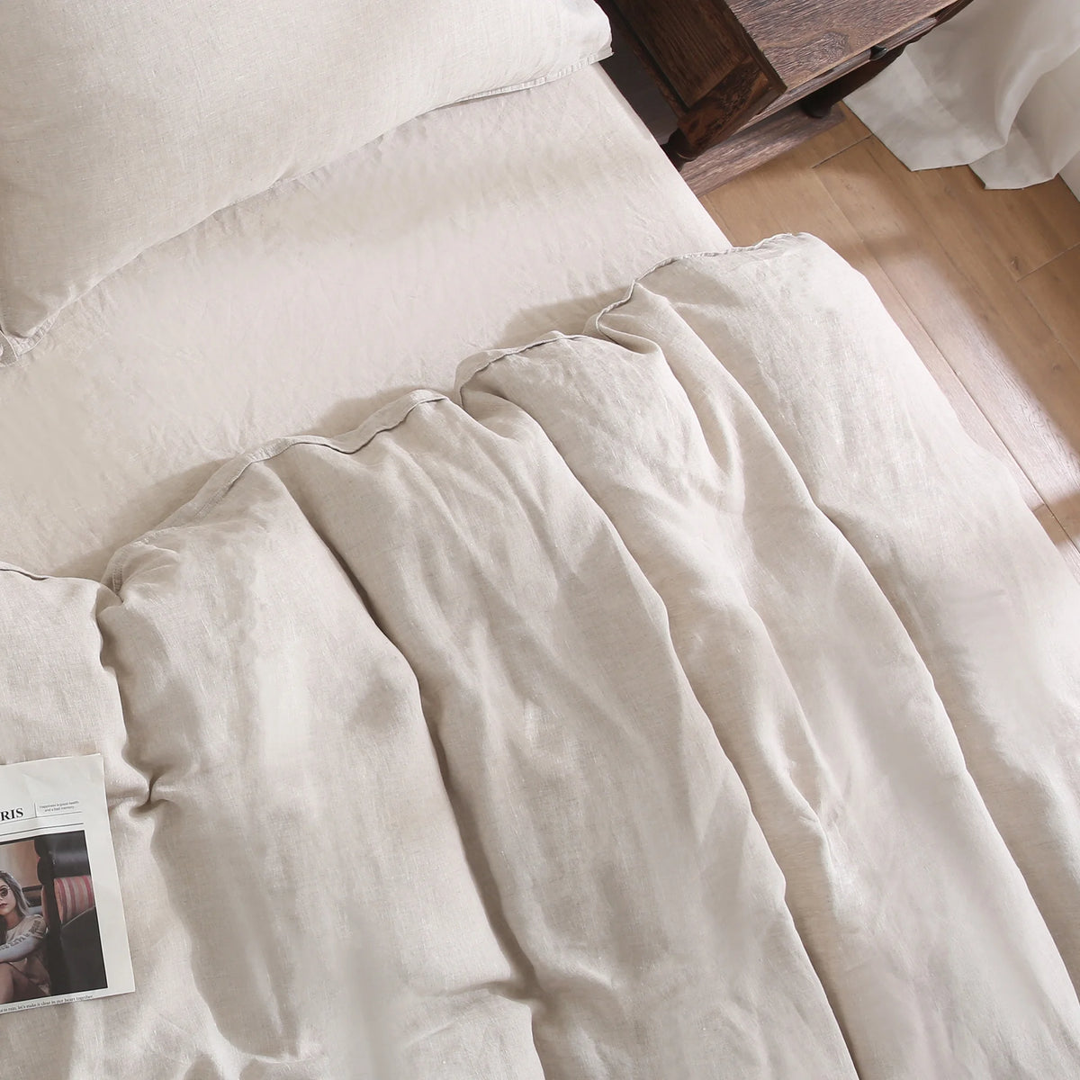 2026 New100% Pure Linen Duvet Cover with Button Closure and Corner Ties Soft & Breathable - Natural Full/Queen