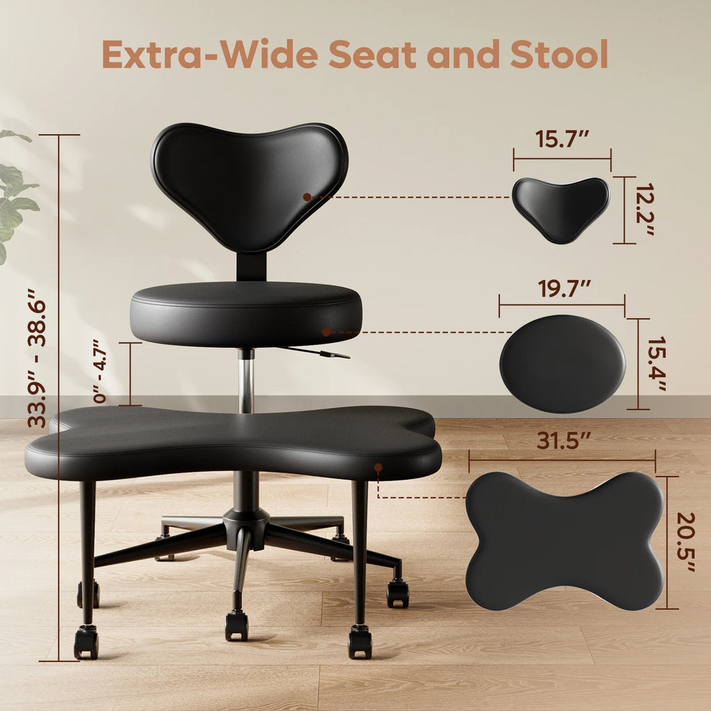 2026 NewPinmoco Ergonomic Cross Legged Swivel Chair, Adjustable Height and Teddy Fabric, Meditation& ADHD Chair with Back Support, Home and Office, Off White