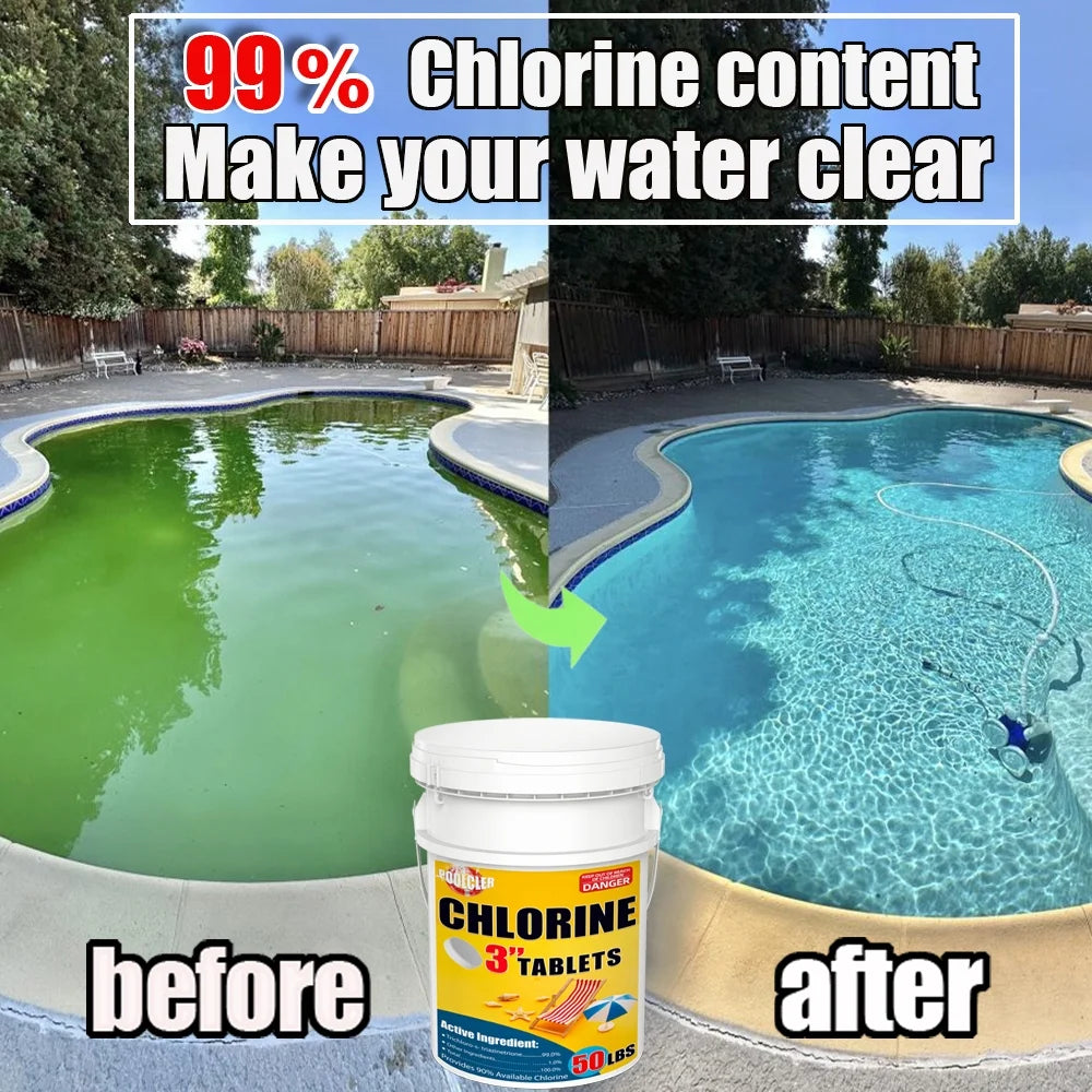 2026 New50 lbs 3" Chlor Tabs for Swimming Pools, Tablets, Chlorine Pool Chemicals