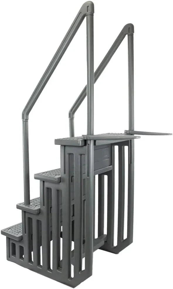 2026 NewNon-slip pool entrance steps | Gray | Suitable for above-ground pools | Can be installed on patios with a height of 122 to 137 cm | Maximum load capacity 136 kg