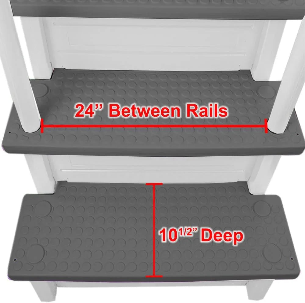 2026 NewNon-slip pool entrance steps | Gray | Suitable for above-ground pools | Can be installed on patios with a height of 122 to 137 cm | Maximum load capacity 136 kg