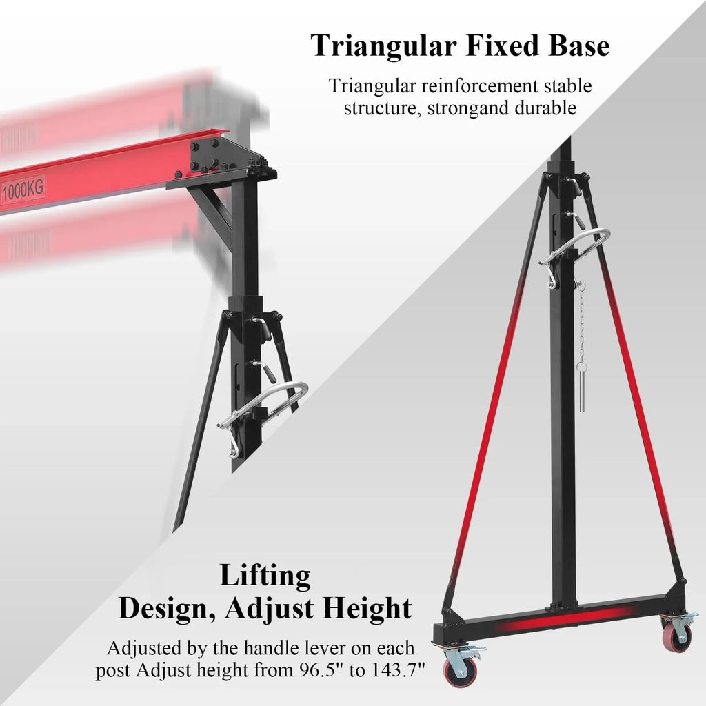2026 New2025 1-ton gantry crane, adjustable, 2200 lbs lifting capacity, height adjustable 96.5"-143.7", portable hoist for factory, construction site, warehouse, auto repair shop