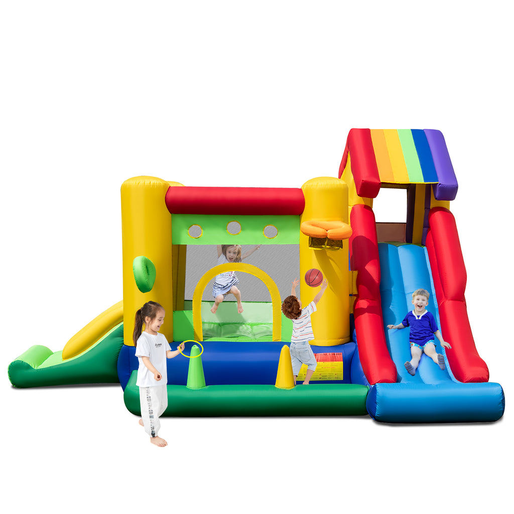 2026 NewCostway Colorful Rainbow Kids Inflatable Bounce Castle with 50 Ocean Balls & 735W Blower