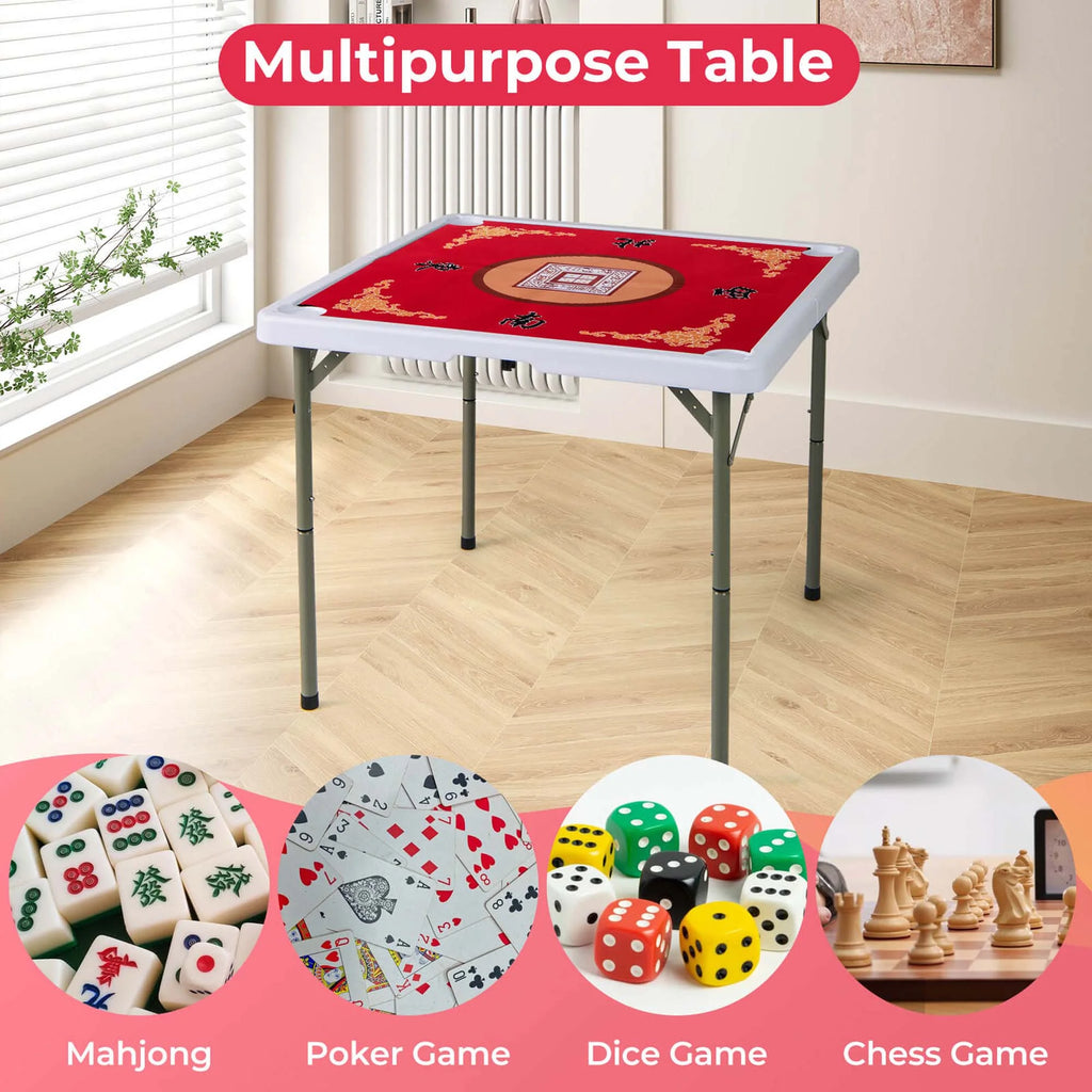 2026 NewCostway 35" Folding Mahjong Table with Cup Holders & Smooth Felt Mat Carrying Handle Green