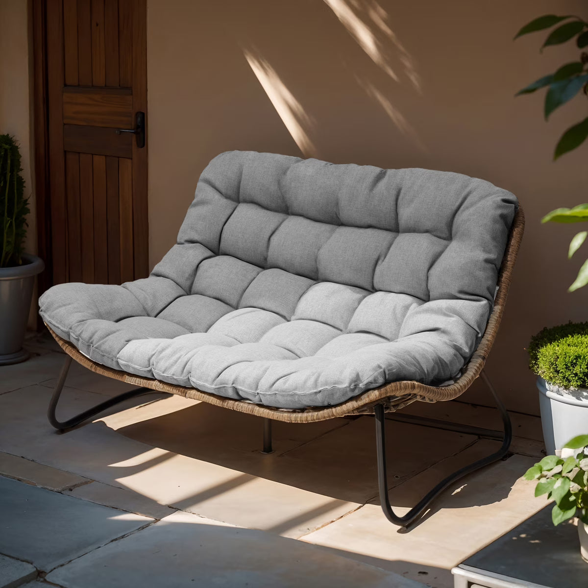2026 NewCrestlive Products Patio Loveseat, All-Weather Rattan Large Furniture with Soft Cushions, Outdoor Loveseat for Balcony, Poolside, Backyard (Beige)