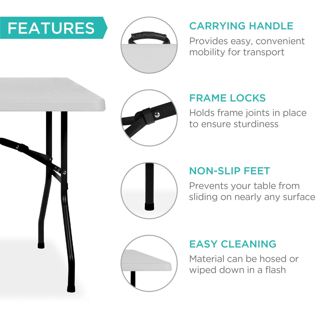 2026 NewBest Choice Products 6ft Plastic Folding Table, Indoor Outdoor Heavy Duty Portable w/ Handle, Lock - White