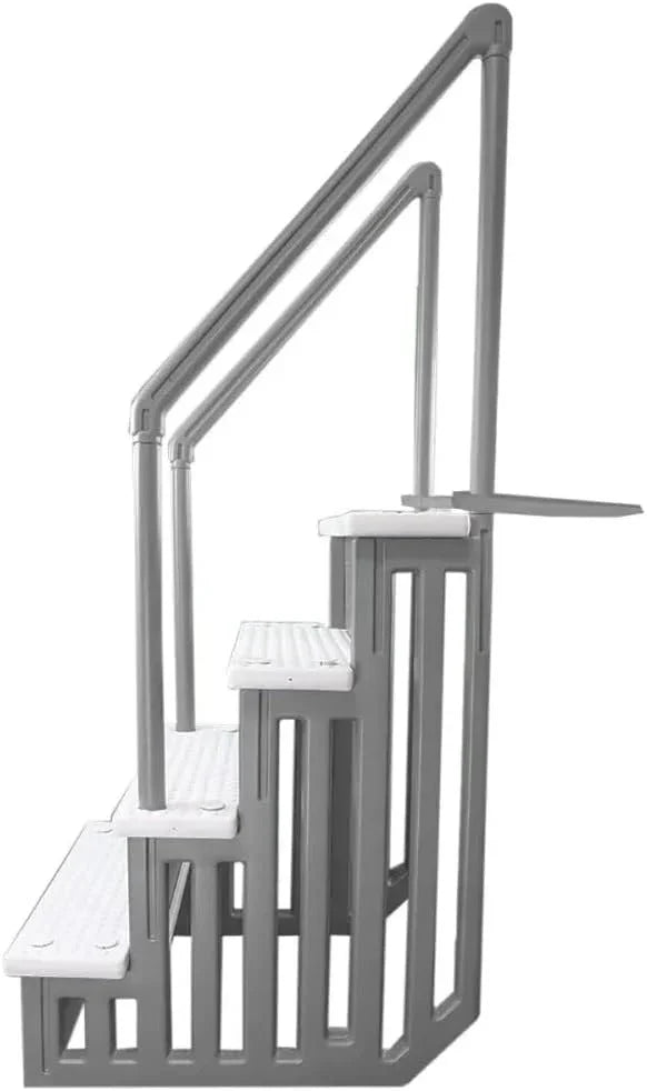 2026 NewNon-slip pool entrance steps | Gray | Suitable for above-ground pools | Can be installed on patios with a height of 122 to 137 cm | Maximum load capacity 136 kg