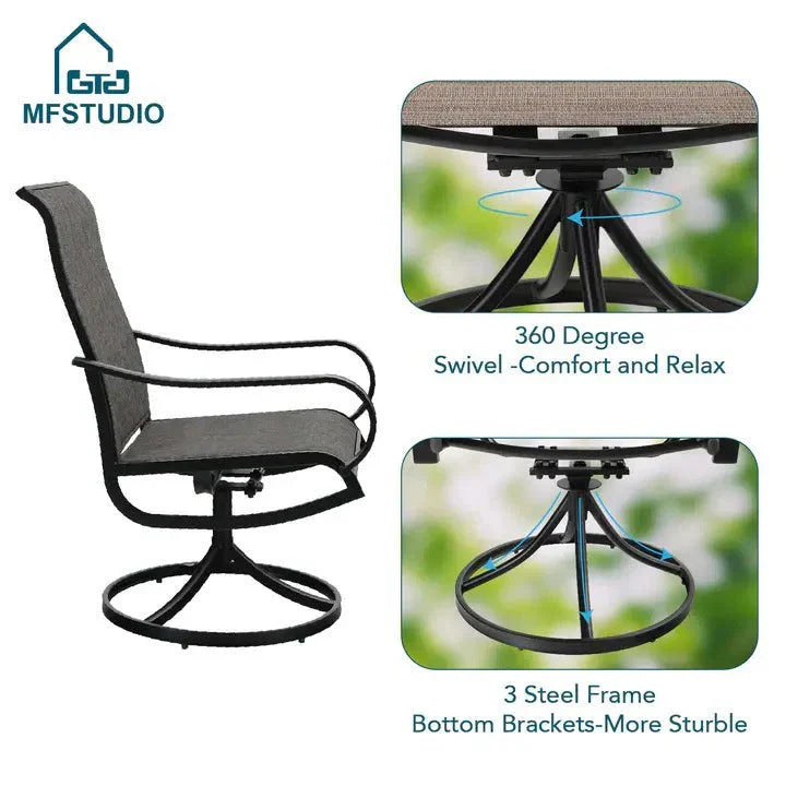 2026 New8-piece patio dining set with parasol, garden furniture set with 6 swivel dining chairs with mesh covers