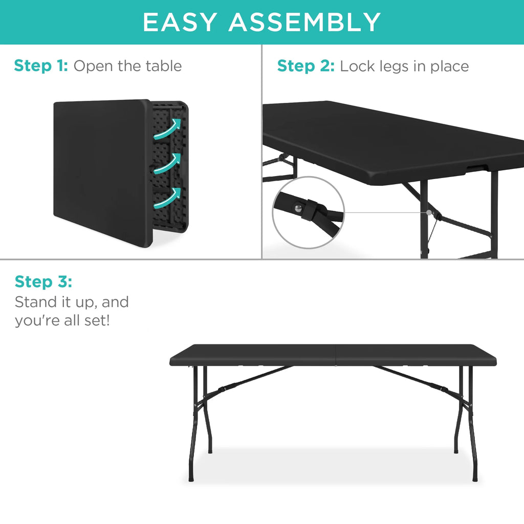 2026 NewBest Choice Products 6ft Plastic Folding Table, Indoor Outdoor Heavy Duty Portable w/ Handle, Lock - White
