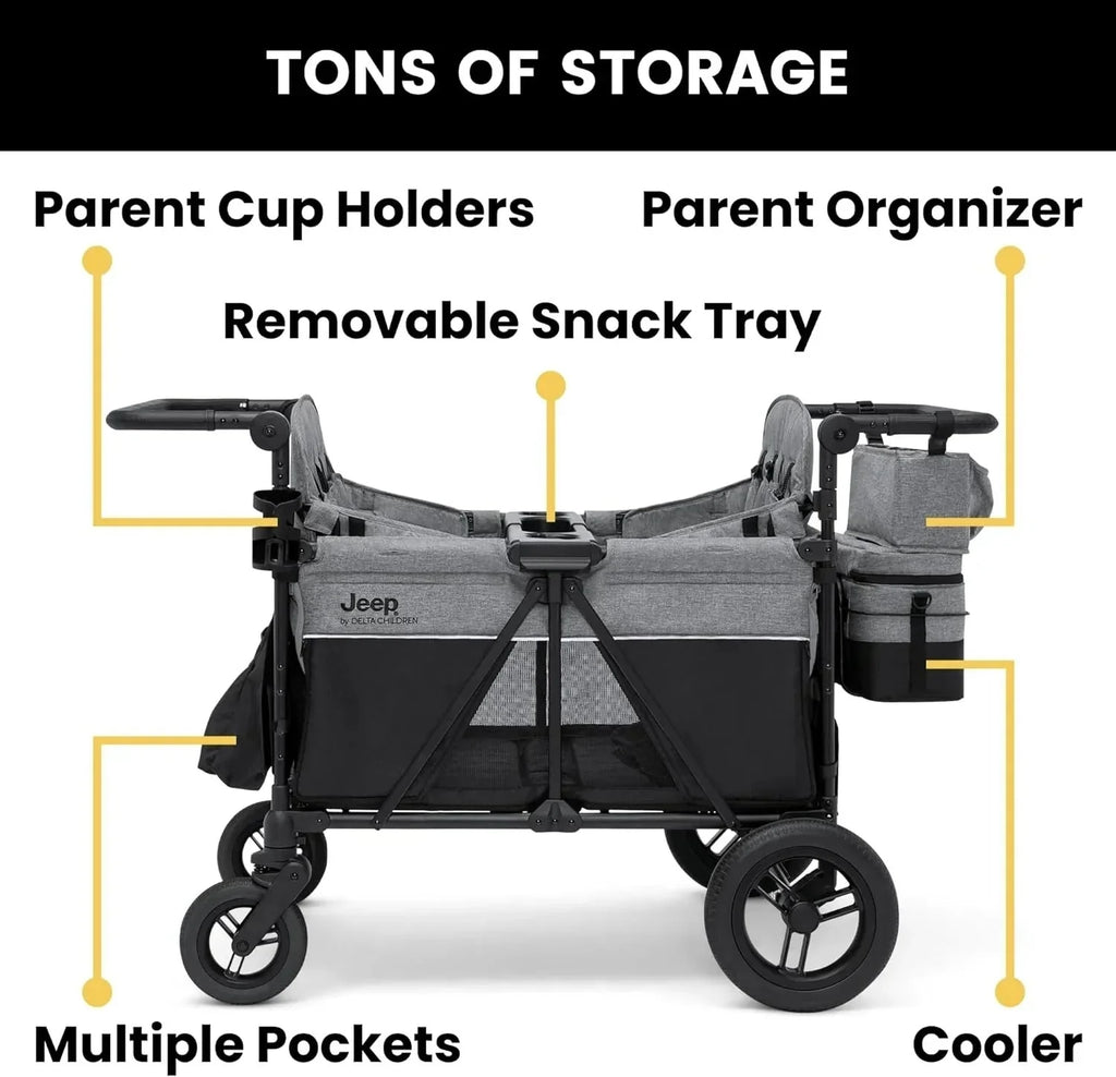 2026 NewJeep Wrangler Deluxe 4-seater stroller by Delta Children Premium Quad stroller