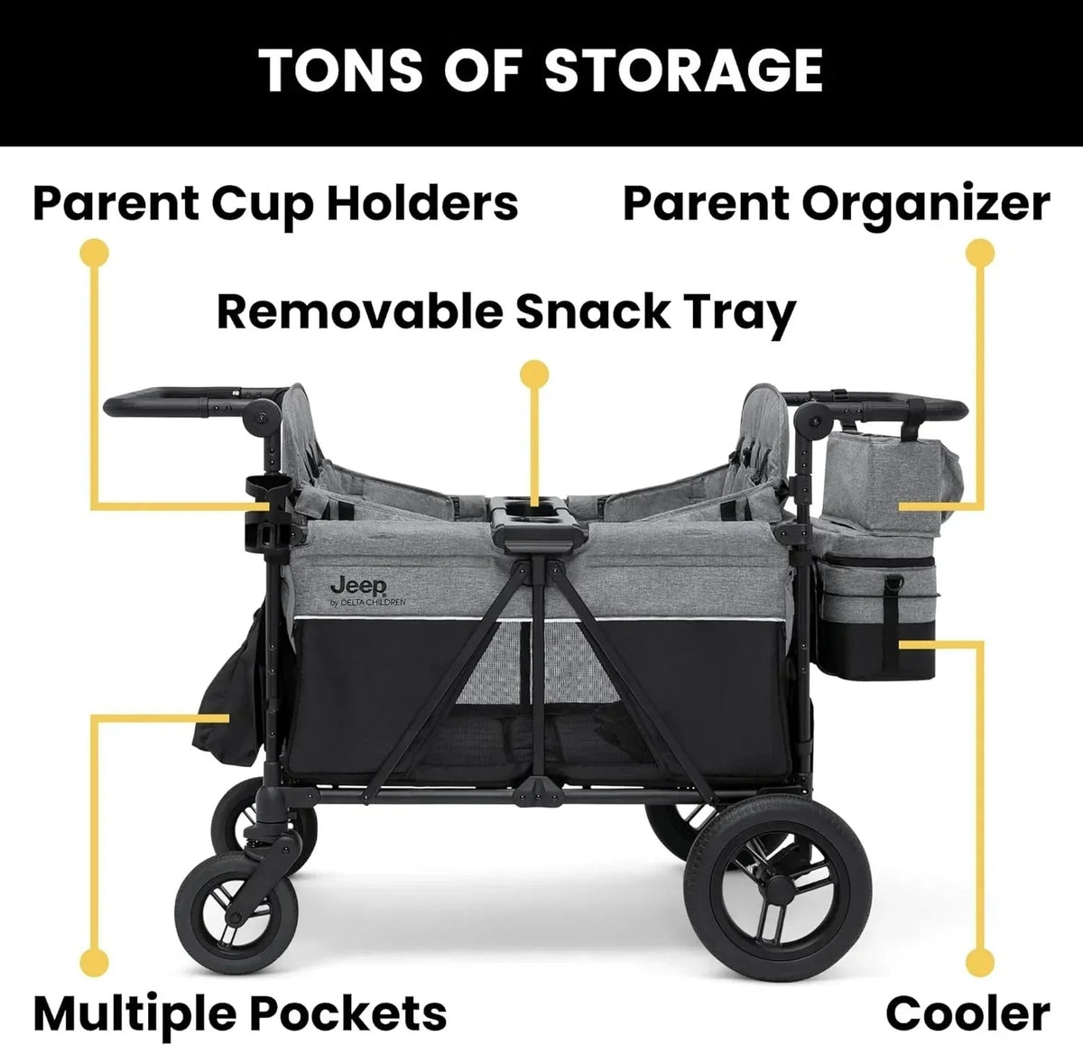 2026 NewJeep Wrangler Deluxe 4-seater stroller by Delta Children Premium Quad stroller