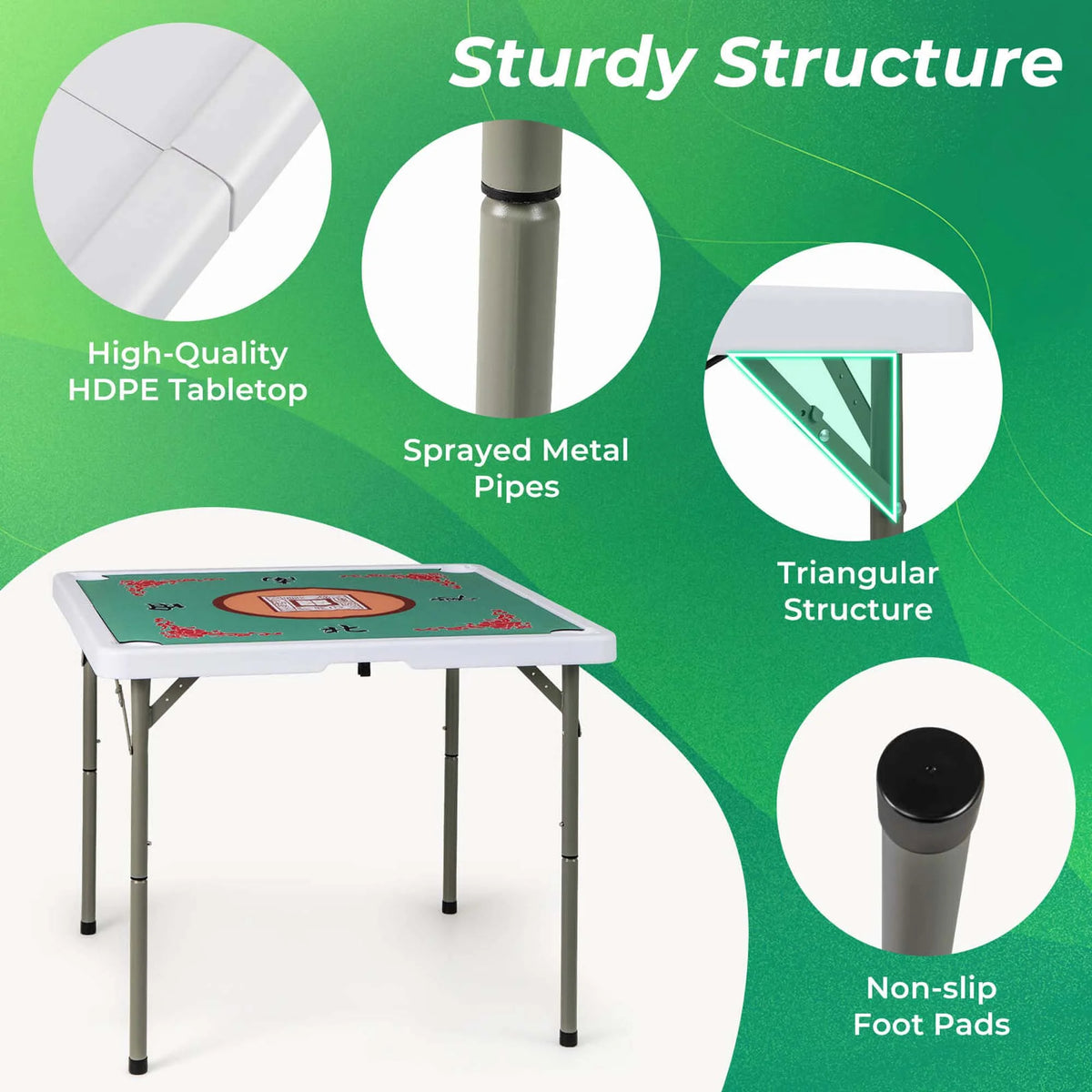 2026 NewCostway 35" Folding Mahjong Table with Cup Holders & Smooth Felt Mat Carrying Handle Green