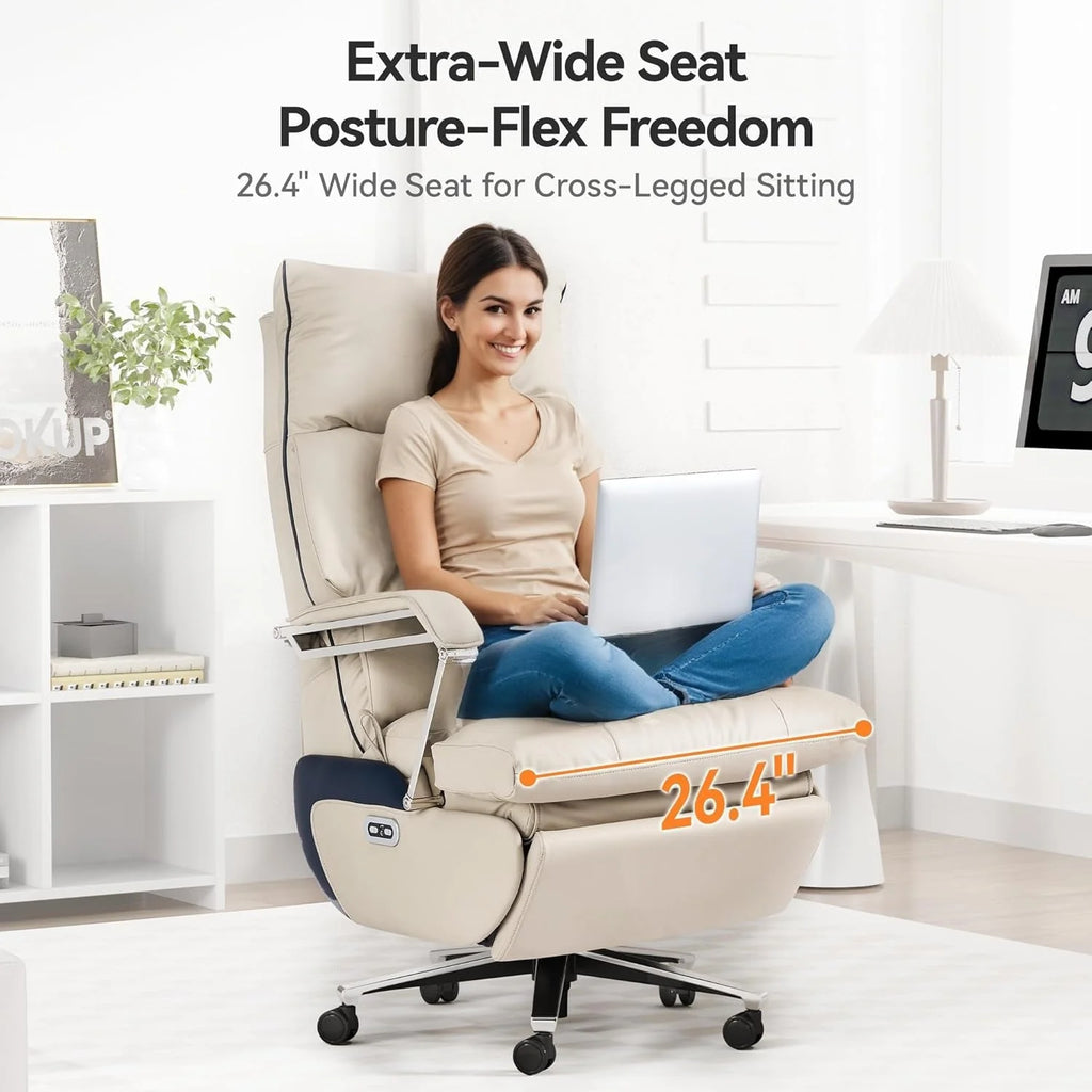 2026 NewM80 executive chair with two motors and footrest, for tall and heavy people, up to 190 kg, beige