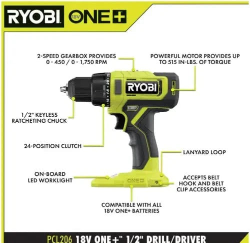2026 NewRYOBI ONE+ PCL1600K2 18V Cordless 6-Tool Combo Kit