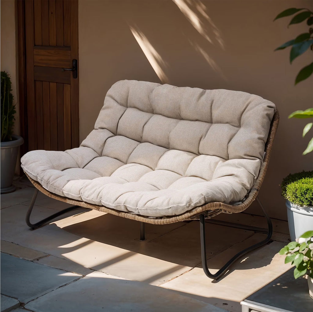 2026 NewCrestlive Products Patio Loveseat, All-Weather Rattan Large Furniture with Soft Cushions, Outdoor Loveseat for Balcony, Poolside, Backyard (Beige)