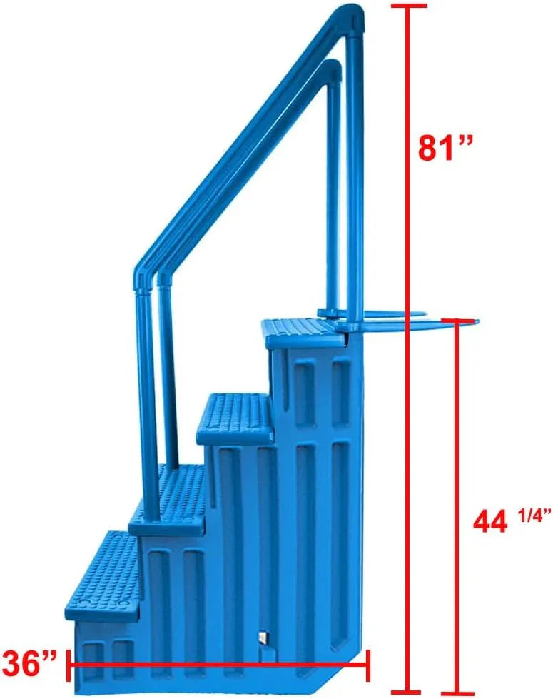 2026 NewNon-slip pool entrance steps | Gray | Suitable for above-ground pools | Can be installed on patios with a height of 122 to 137 cm | Maximum load capacity 136 kg
