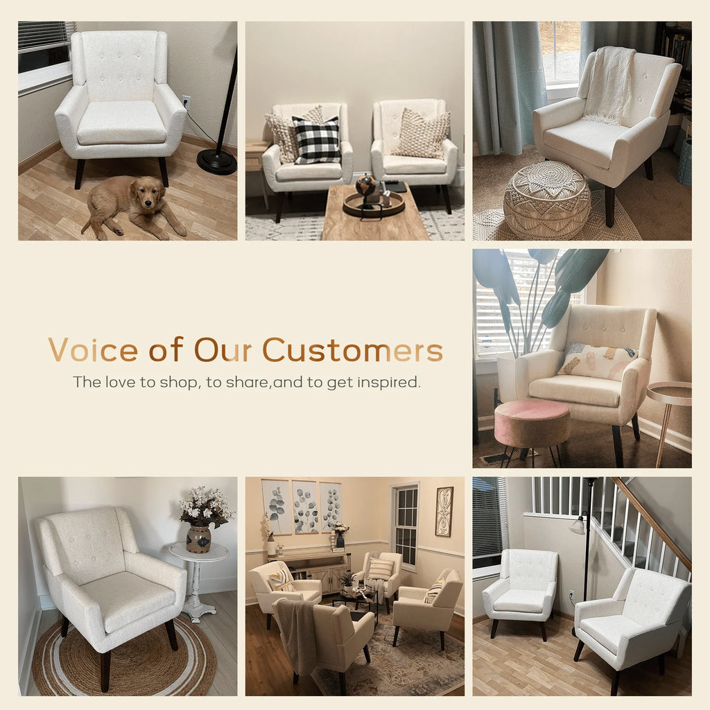 2026 NewHUIMO  Accent Chair, Button-Tufted Upholstered  Living Room Chairs,  Mid Century Modern Comfy Reading Chairs for Bedroom, Living Room, Beige