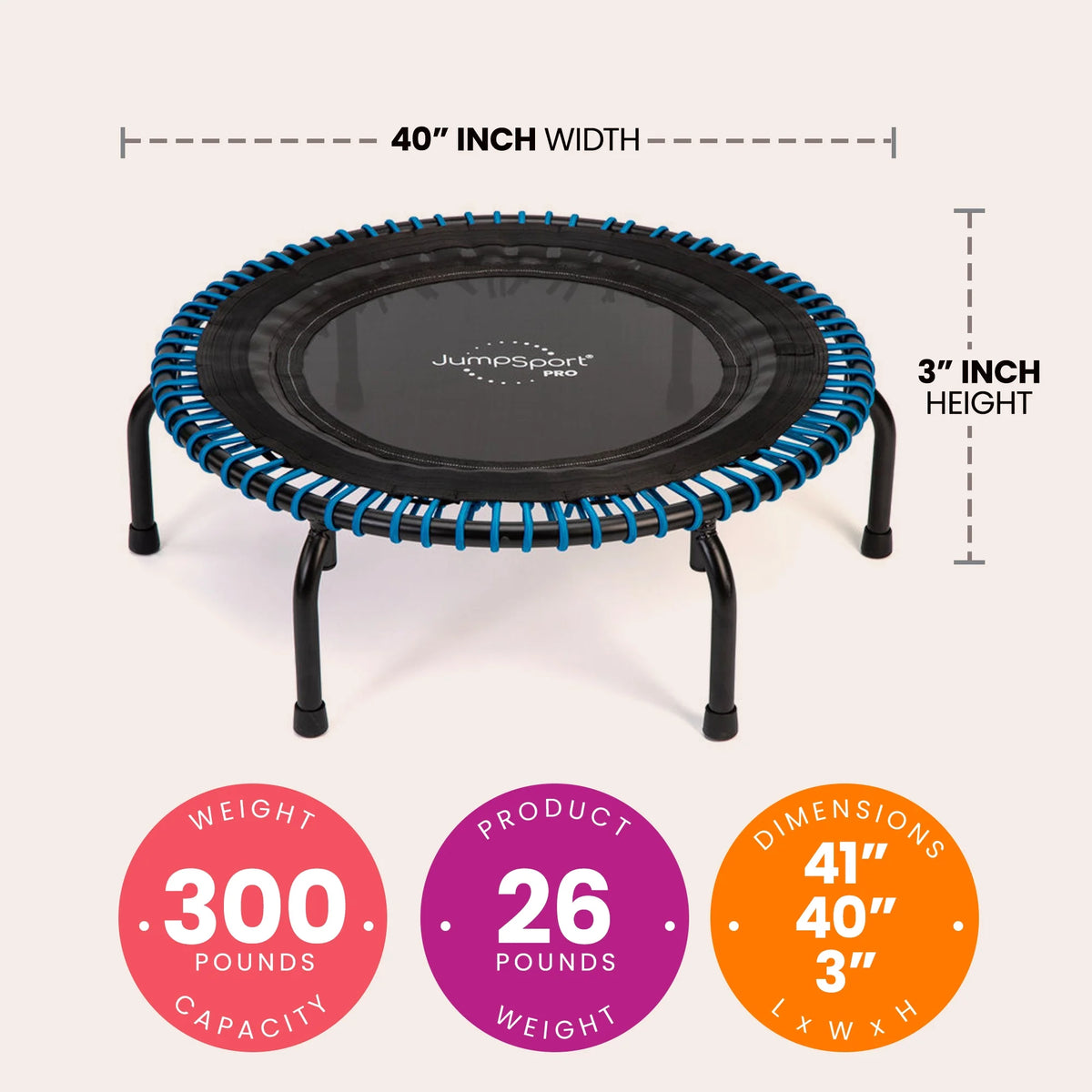 2026 NewJumpSport 350 Pro Fitness 39" Cardio Workout Indoor Trampoline, Teal/Black