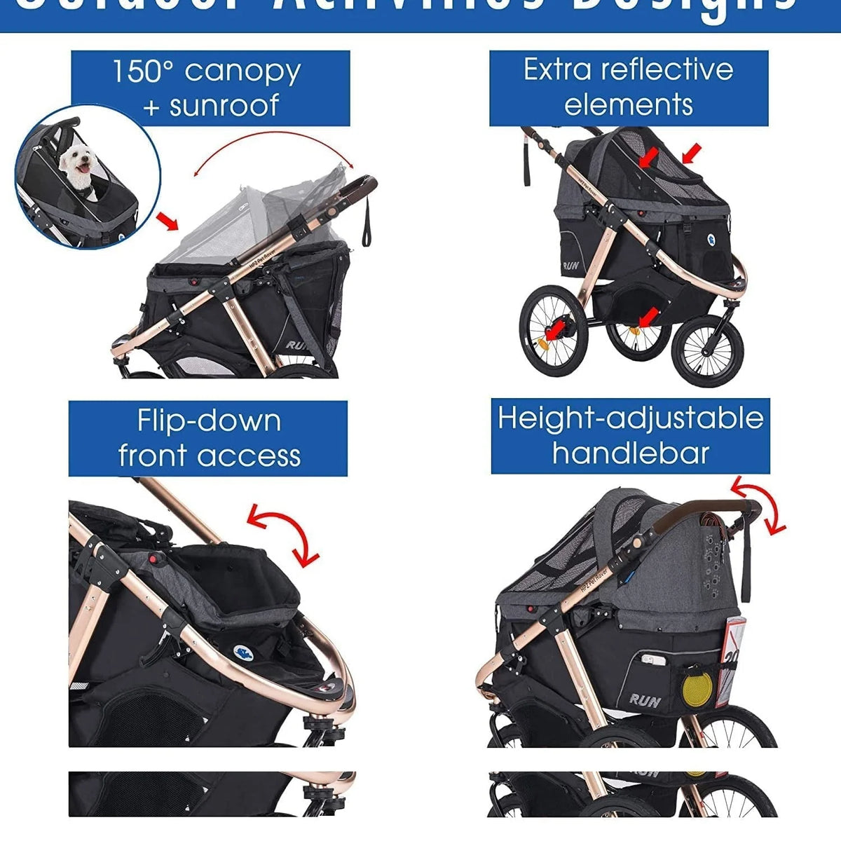 2026 NewJogging Sports Stroller with Comfort Rubber Wheels/Zipper-Less Entry/1-Hand Quick Fold/Aluminum Frame for Small/Medium Dogs, Cats and Pets (Green Camo)