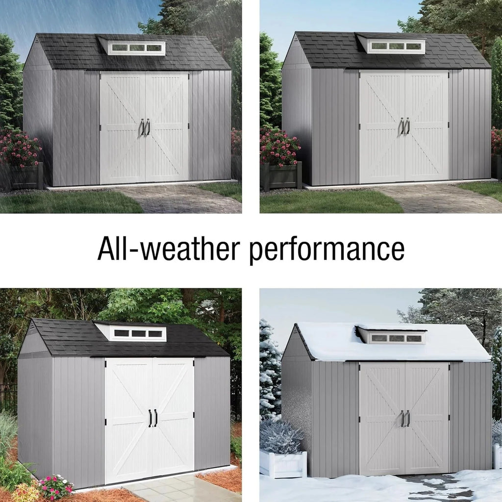 2026 NewRubbermaid resin garden shed with floor (2.13 x 2.13 m), weatherproof, grey, for storing garden tools, lawnmowers, bicycles and pool accessories
