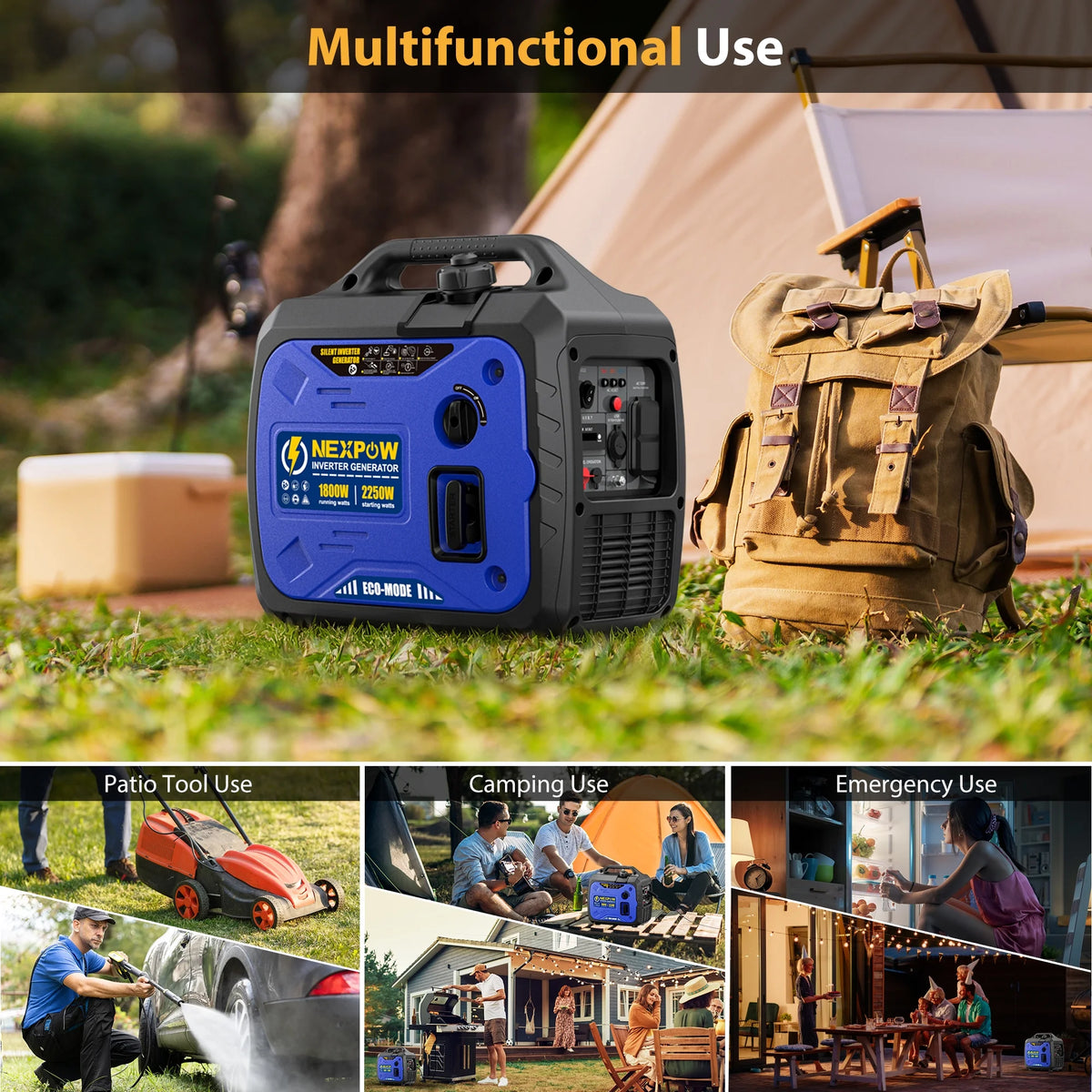2026 NewNEXPOW 2250W Portable Inverter Generator, Gasoline Power Quiet Lightweight for Backup Home & Camping, Eco-Mode Feature, Parallel Capability, EPA Compliant