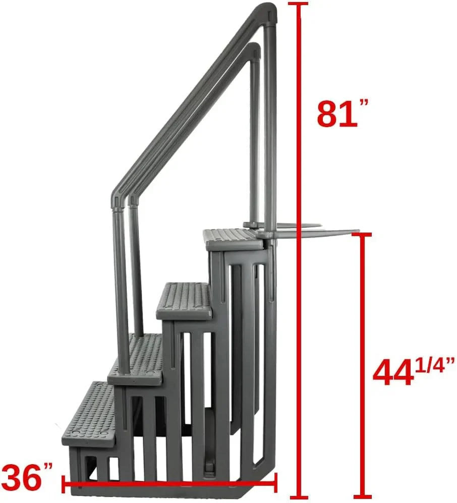 2026 NewNon-slip pool entrance steps | Gray | Suitable for above-ground pools | Can be installed on patios with a height of 122 to 137 cm | Maximum load capacity 136 kg