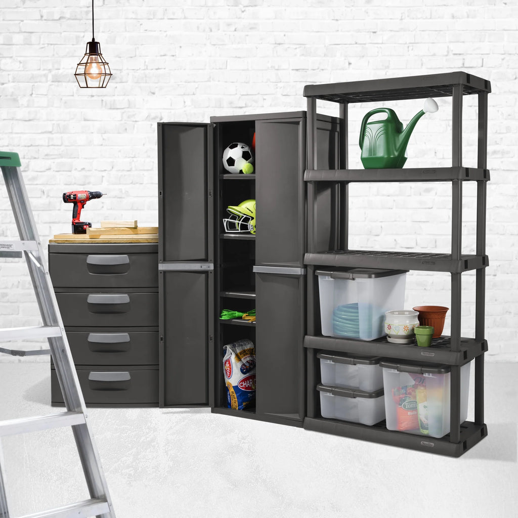 2026 NewSterilite 4 Drawer Unit, Durable Plastic Storage Solution for Garages and Basements, Dark Gray