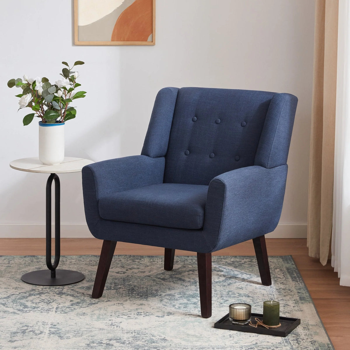 2026 NewHUIMO  Accent Chair, Button-Tufted Upholstered  Living Room Chairs,  Mid Century Modern Comfy Reading Chairs for Bedroom, Living Room, Beige