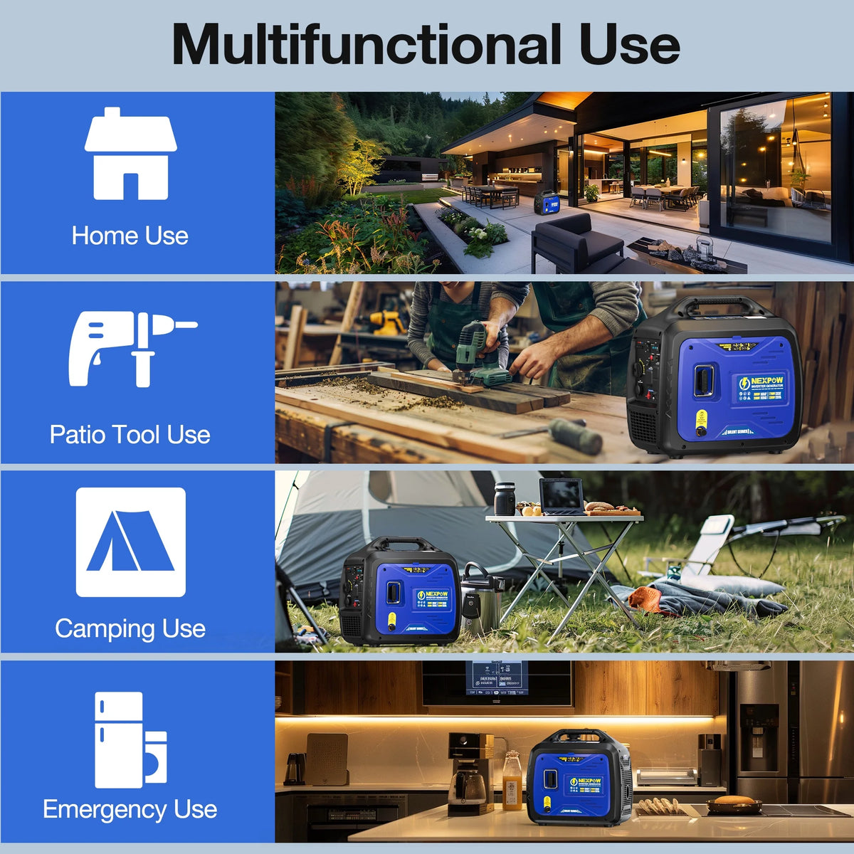 2026 NewNEXPOW 2250W Portable Inverter Generator, Gasoline Power Quiet Lightweight for Backup Home & Camping, Eco-Mode Feature, Parallel Capability, EPA Compliant