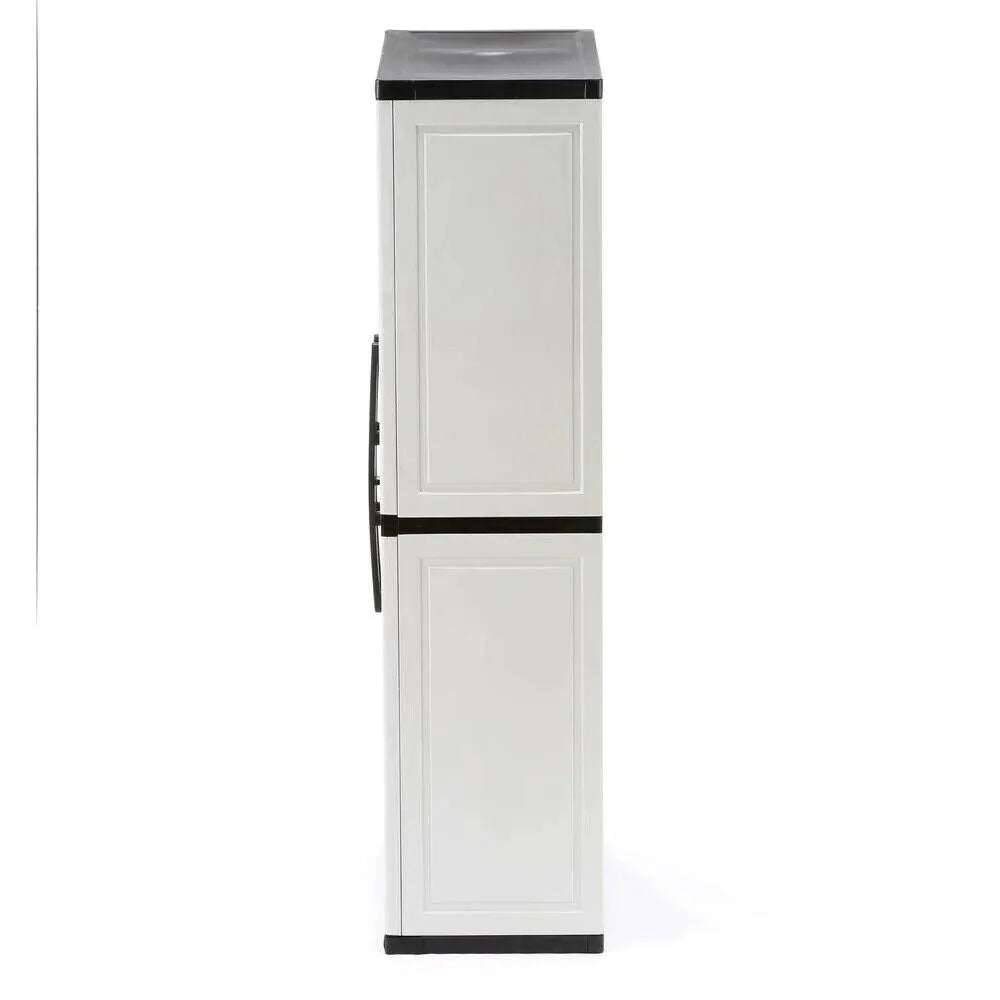 2026 NewFreestanding garage cabinet made of grey plastic, model 2025, 89 cm W x 180 cm H x 46 cm D, with adjustable shelves and lockable doors.