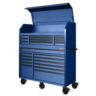 2026 New2025 56 inch W x 22 inch D Heavy-duty combination tool trolley with 23 drawers and tool cabinet in matte blue