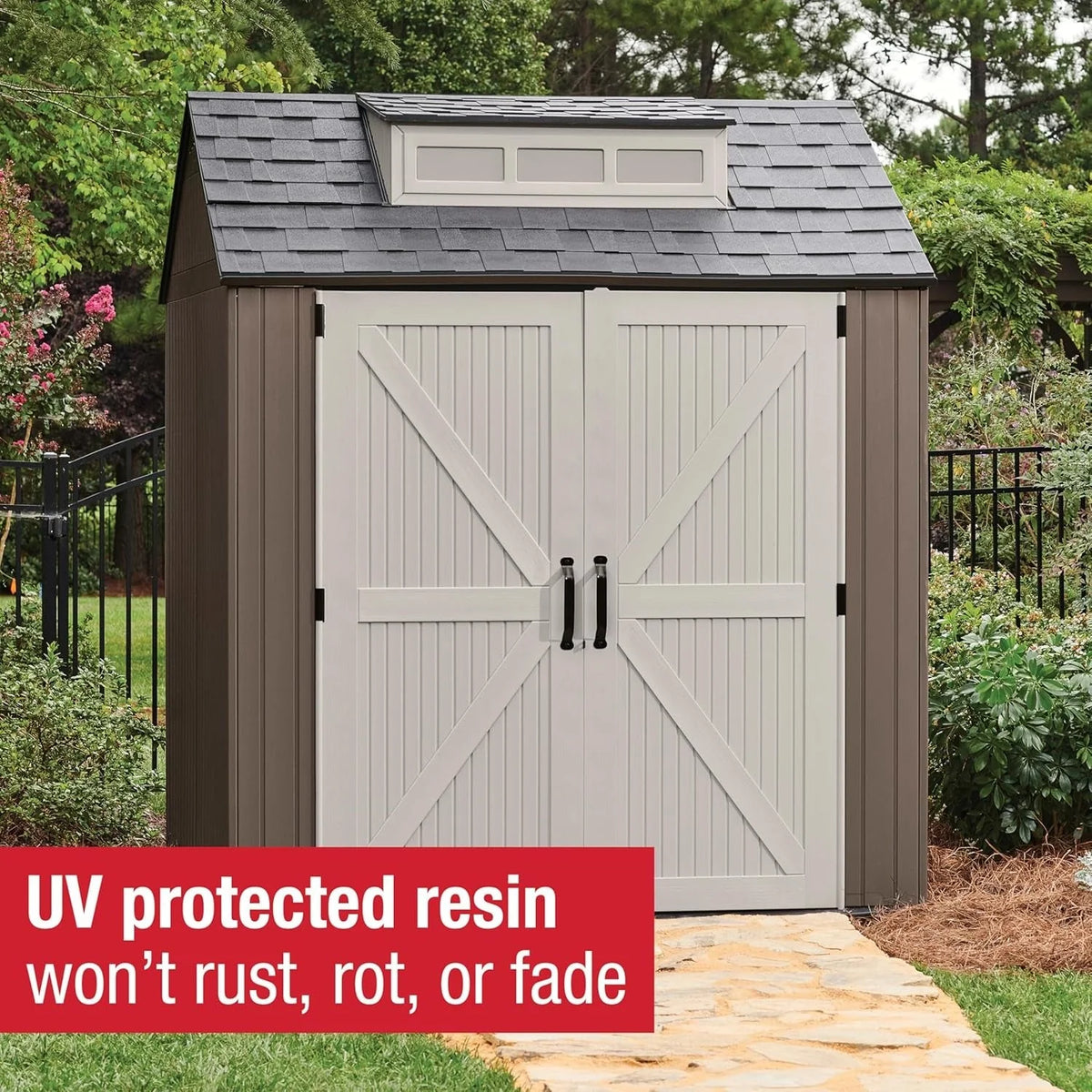 2026 NewRubbermaid resin garden shed with floor (2.13 x 2.13 m), weatherproof, grey, for storing garden tools, lawnmowers, bicycles and pool accessories