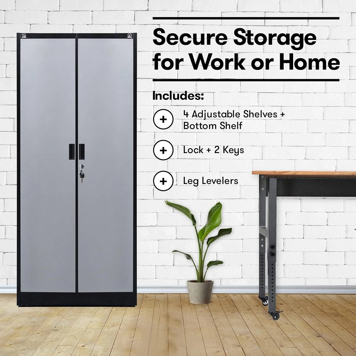 2026 NewHeavy Duty Metal Garage Locker - 71 "tall large steel multipurpose locker with adjustable shelves and door locks - black and silver