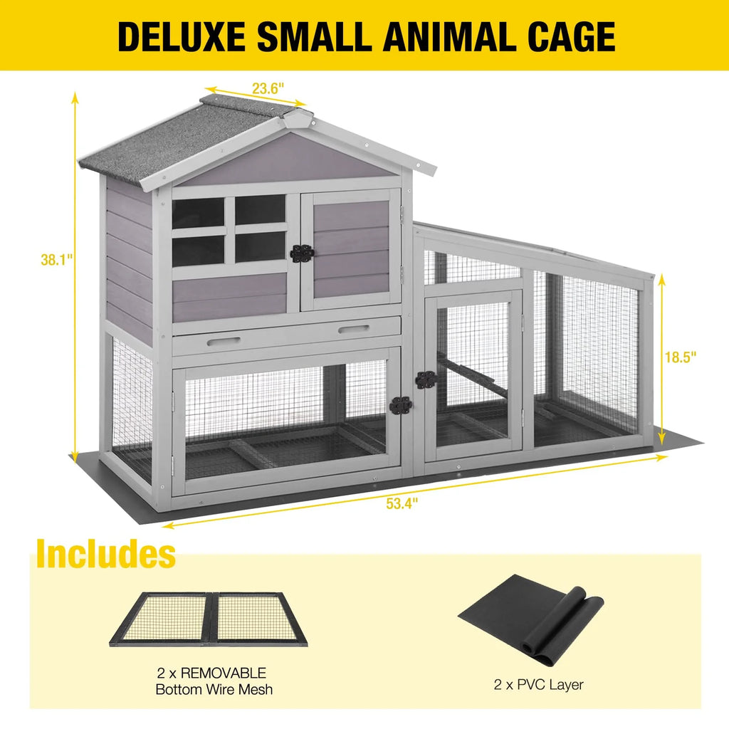 2026 NewAivituvin Rabbit Hutch Outdoor Indoor Bunny Cage with Pull Out Tray, Upgraded Chicken Coop with Removable Wire Mesh Bottom, Gray