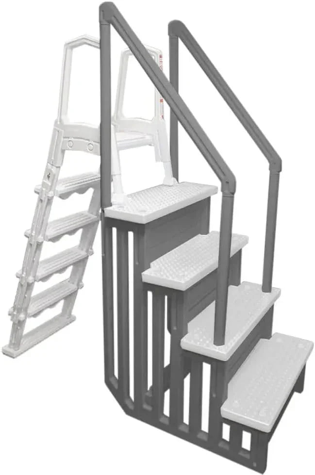 2026 NewNon-slip pool entrance steps | Gray | Suitable for above-ground pools | Can be installed on patios with a height of 122 to 137 cm | Maximum load capacity 136 kg