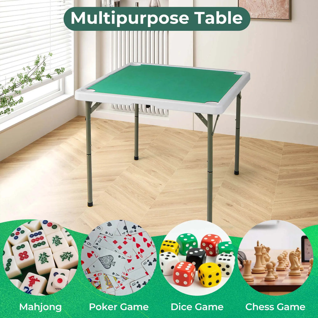 2026 NewCostway 35" Folding Mahjong Table with Cup Holders & Smooth Felt Mat Carrying Handle Green