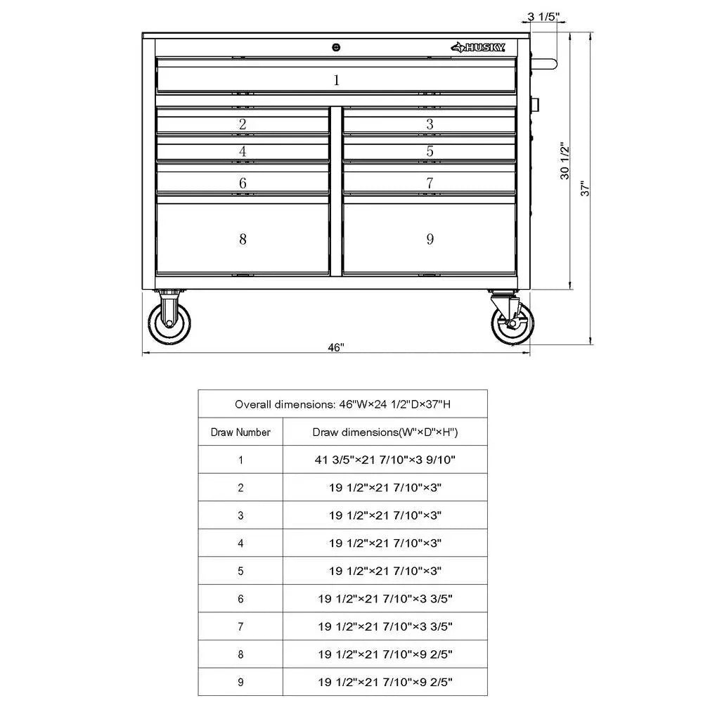 2026 NewMobile workbench with 9 drawers, hardwood top and power connection, 117 cm W x 62 cm D – high-gloss black