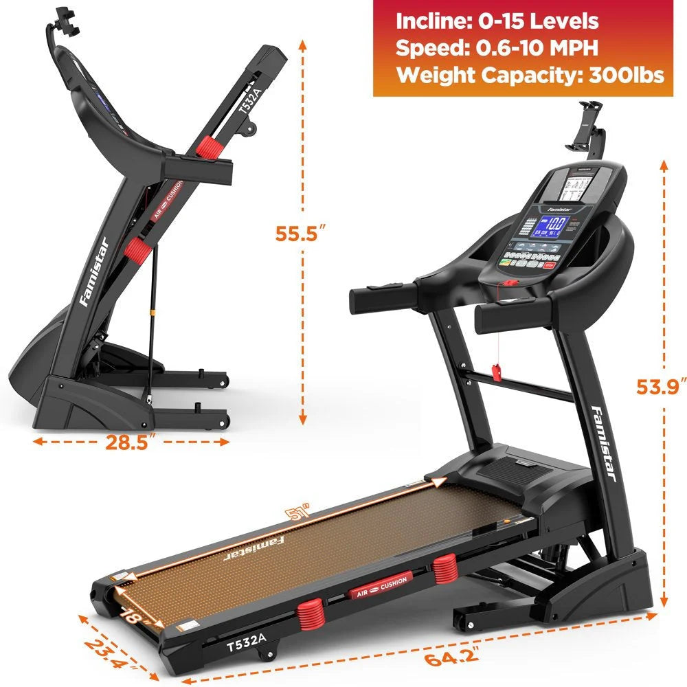 2026 NewFamistar Folding Treadmill for Home with 15 Levels Auto Incline, 300LB Capcity, 10MPH Fast Speed Controls