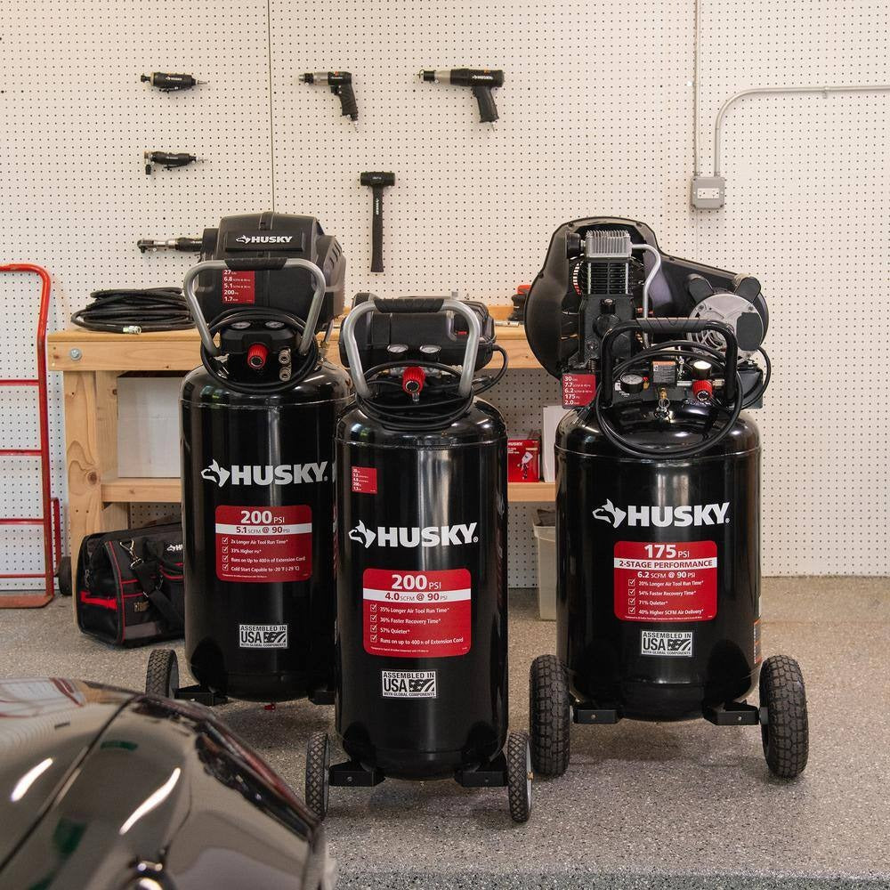 2026 NewHusky 30-gallon compressor, 175 PSI, oil-lubricated belt drive, portable vertical electric air compressor C304H